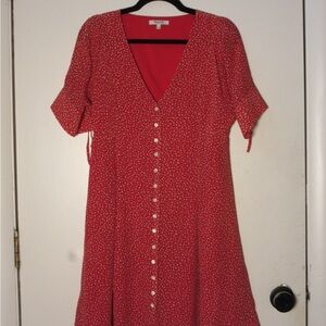 Madewell Red Button-Front Midi Dress with Tiny White Print